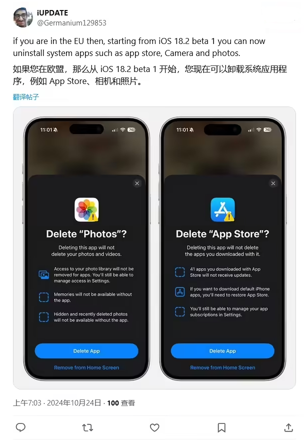 南城街道苹果手机维修分享iOS 18.2 支持删除 App Store 应用商店 